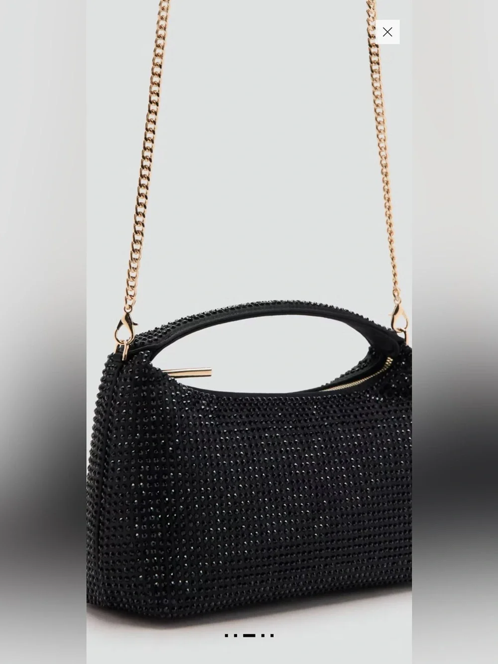 Black Crystal-Embellished Shoulder Bag with Gold Chain